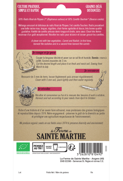 Carotte Touchon et Radis Rosé de Pâques 3 ruban 3m