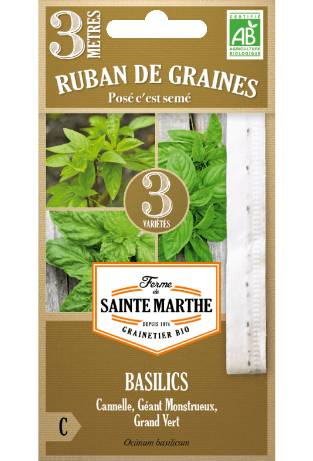 Basilics en mélange (Cannelle, Géant Monstrueux, Grand Vert) ruban 3m