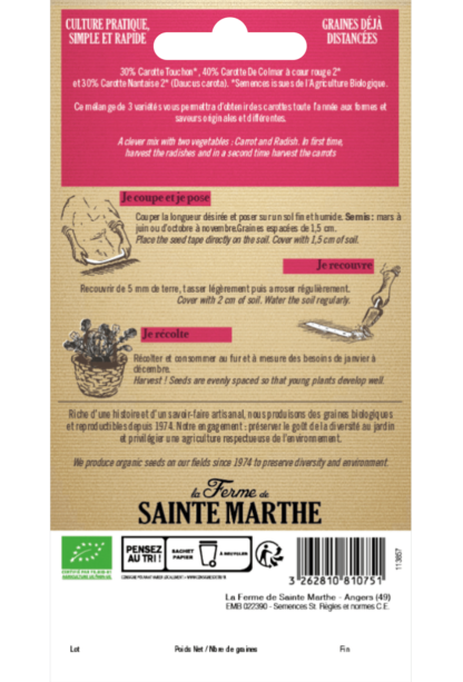 Carottes en mélange (Touchon, de Colmar à Coeur Rouge 2, Nantaise 2) ruban 3m