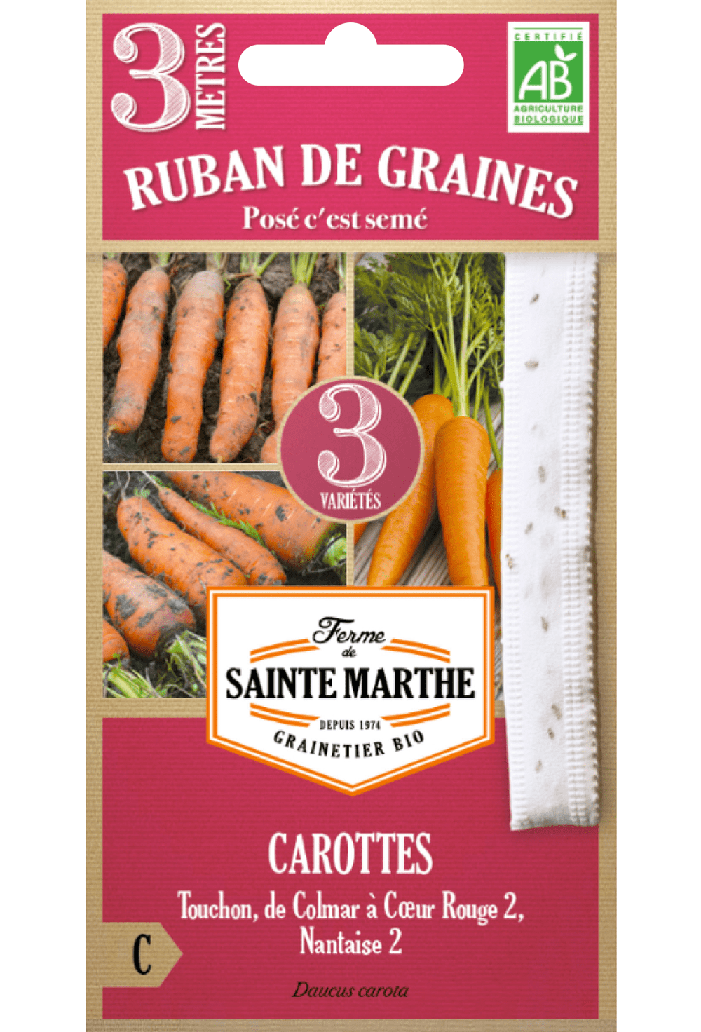 Carottes en mélange (Touchon, de Colmar à Coeur Rouge 2, Nantaise 2) ruban 3m